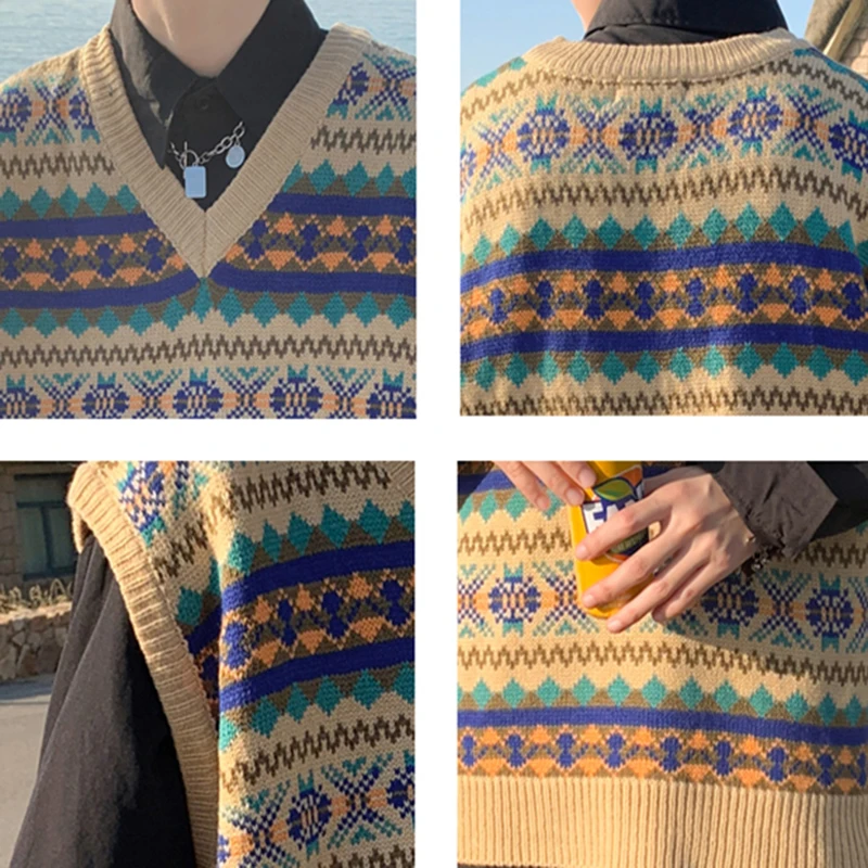 Мужской винтажный теплый жаккардовый свитер Свободный Повседневный Трикотажный