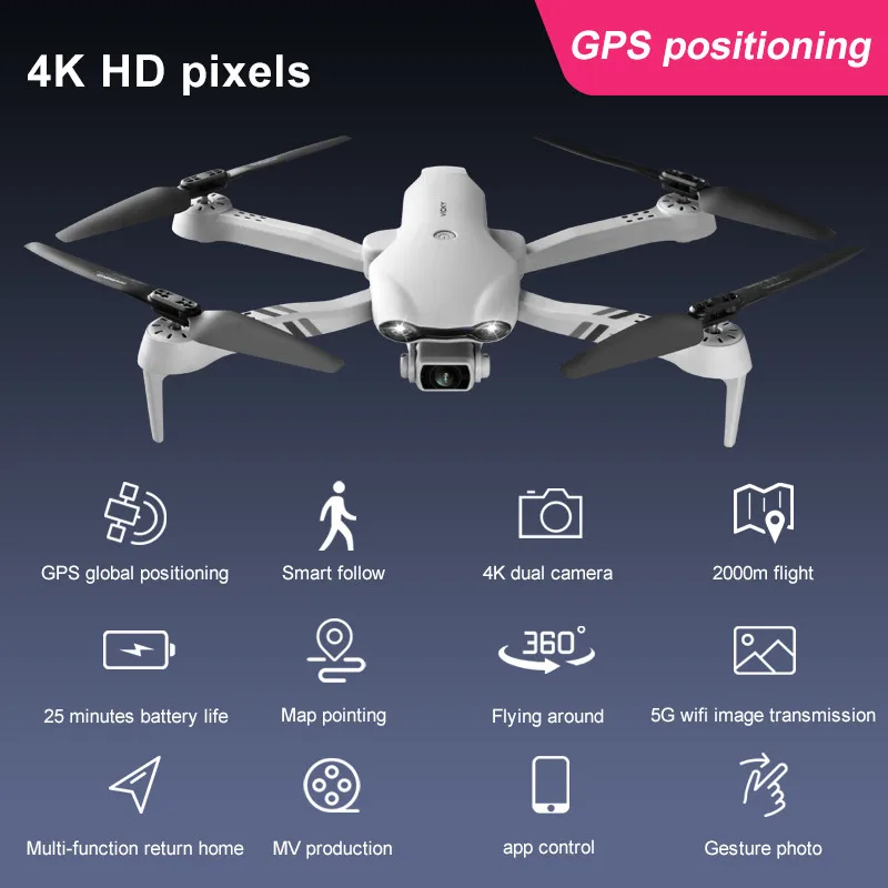 4DRC 2021 Новая 4K HD Двойная камера с GPS 5G WIFI широкоугольный FPV передача в реальном