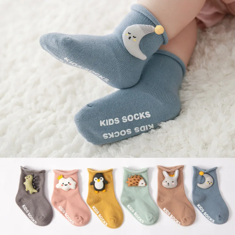 Calcetines antideslizantes de algod&oacute;n puro para ni&ntilde;os y ni&ntilde;as, medias con dibujos de mu&ntilde;ecas, boca suelta-0