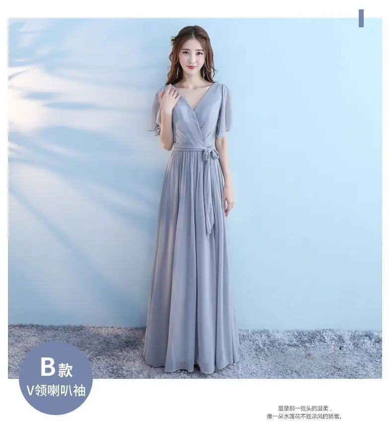 Vestido Longo, розовые платья подружек невесты, новинка, элегантное серое длинное свадебное платье трапециевидной формы с v-образным вырезом, Robe De demoiseur D'honneur