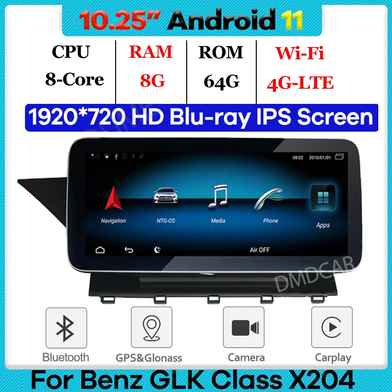 

10.25" 8Core CPU 8G RAM Android 11 Car Radio Multimedia Player GPS Navigation for Mercedes Benz GLK Class X204 2008-2015 CarPlay