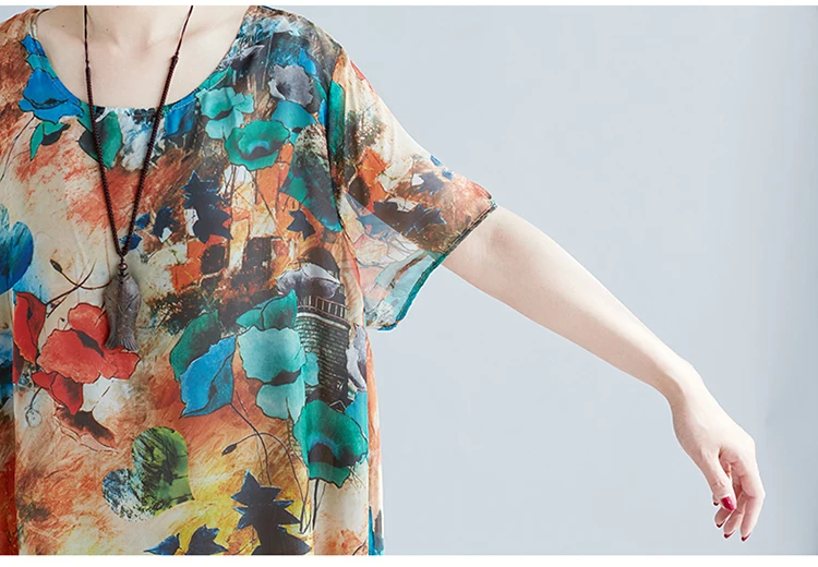 

Summer Chiffon Women Dresses Plus Size 4XL Fashion Vintage Long Dress Casual Bohemian Dresses Korean Printed Loose Vestidos L398