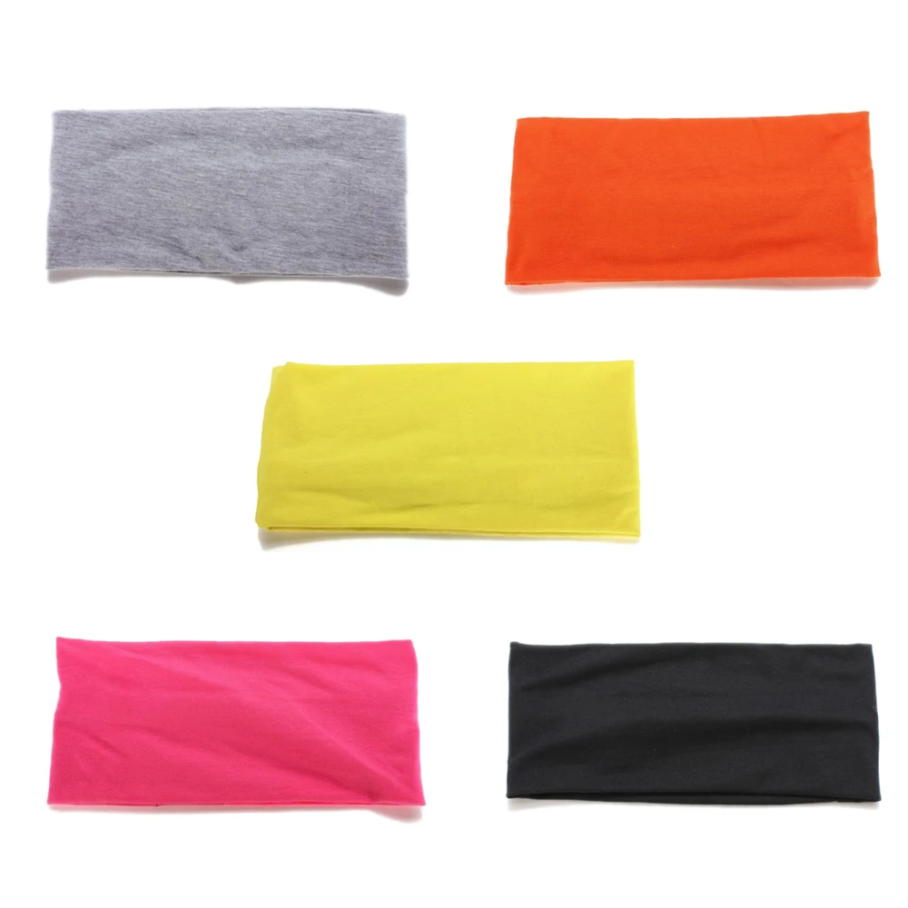 

ELOS-5" Women Wide Yoga Dance Sport Headband Stretch Hair Band Elastic Turban - black