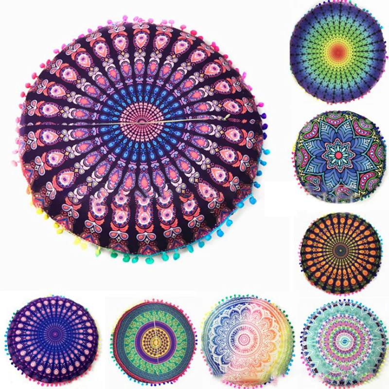 

1pc Indian Floor Pillows Round Bohemian Cushion Pillows Cover Case Color Textile Pillow floor mat Home decoration