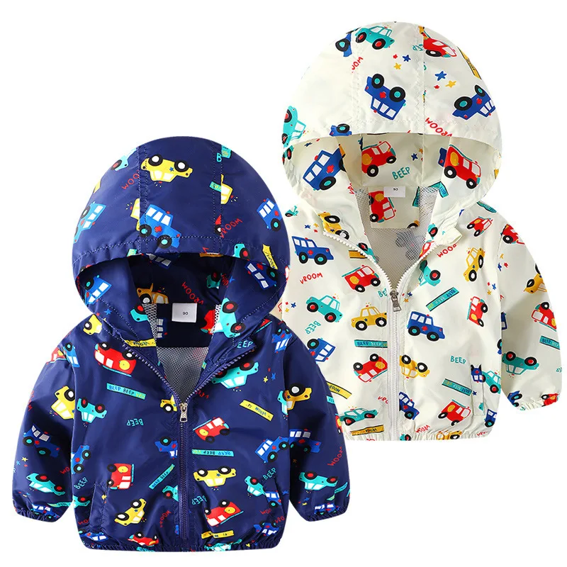 

Boys Kids Spring Autumn Jackets Long-sleeved Hooded Coats for Children Kids Cartoon Car Printed Outerwear