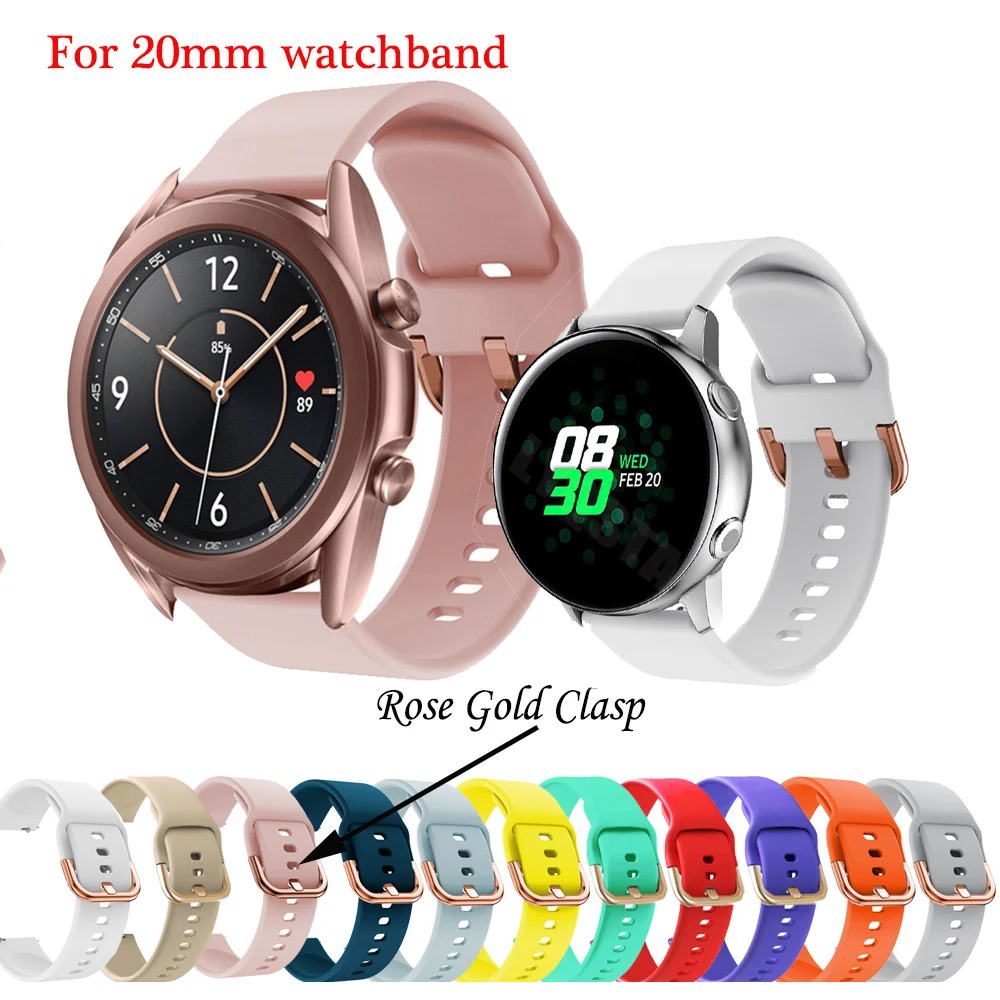 

20mm Silicone Watchband For Samsung Galaxy Watch 3 41mm Active2 40/44mm Soft Sports Wrist Straps Amazfit GTR Bip U 42mm Bracelet