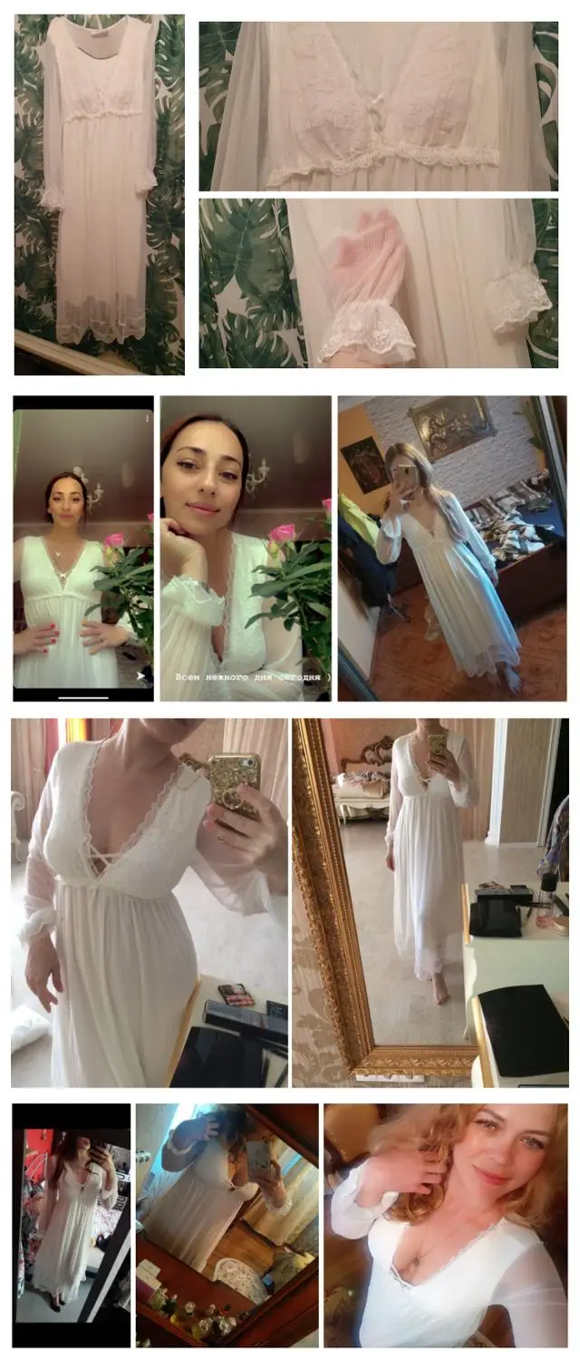 

Ladies Nightgown Lace Long Nightdress Vintage Woman Lace Sleeve Summer Nightgowns Dress INS Fashion Sleepwear Fairy