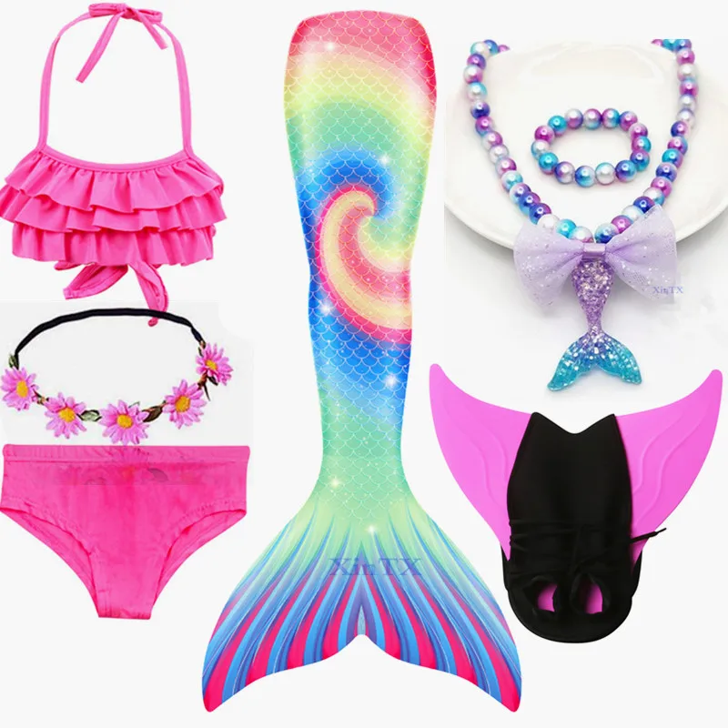 Детский костюм русалки хвост с моноластами для косплея пляжный купальник бикини