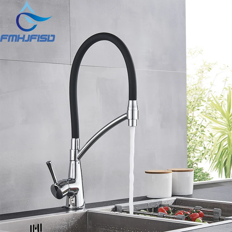 FMHJFISD хромированный черный резиновый кухонный кран Смеситель вращение на 360
