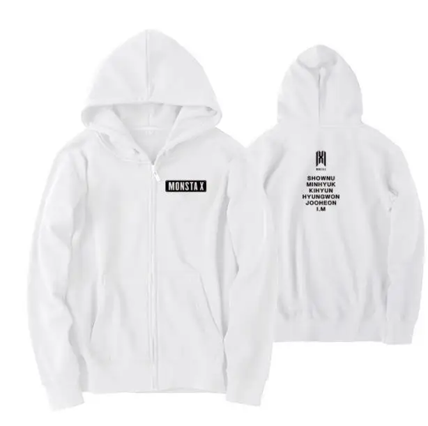 

Monsta x christmas party concert all member names printing zipper hoodie jacket kpop unisex fleece/thin zipper sweatshirt