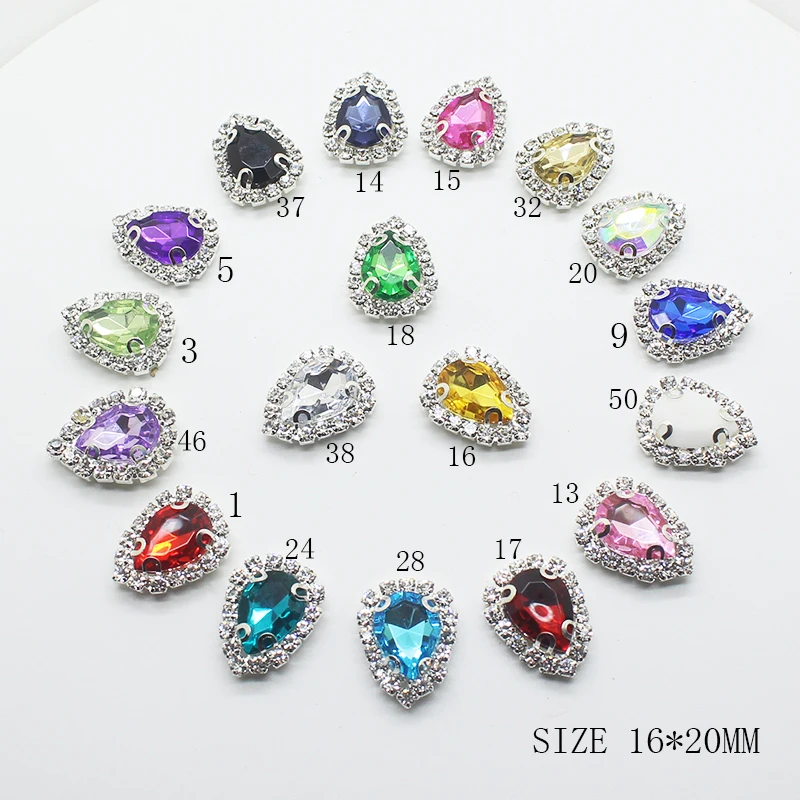 

New 10pc16*20mm Water drop-shaped Rhinestone acrylic buttons Silver 4-hole sewing Metal Button DIY Handwork clothing decoration