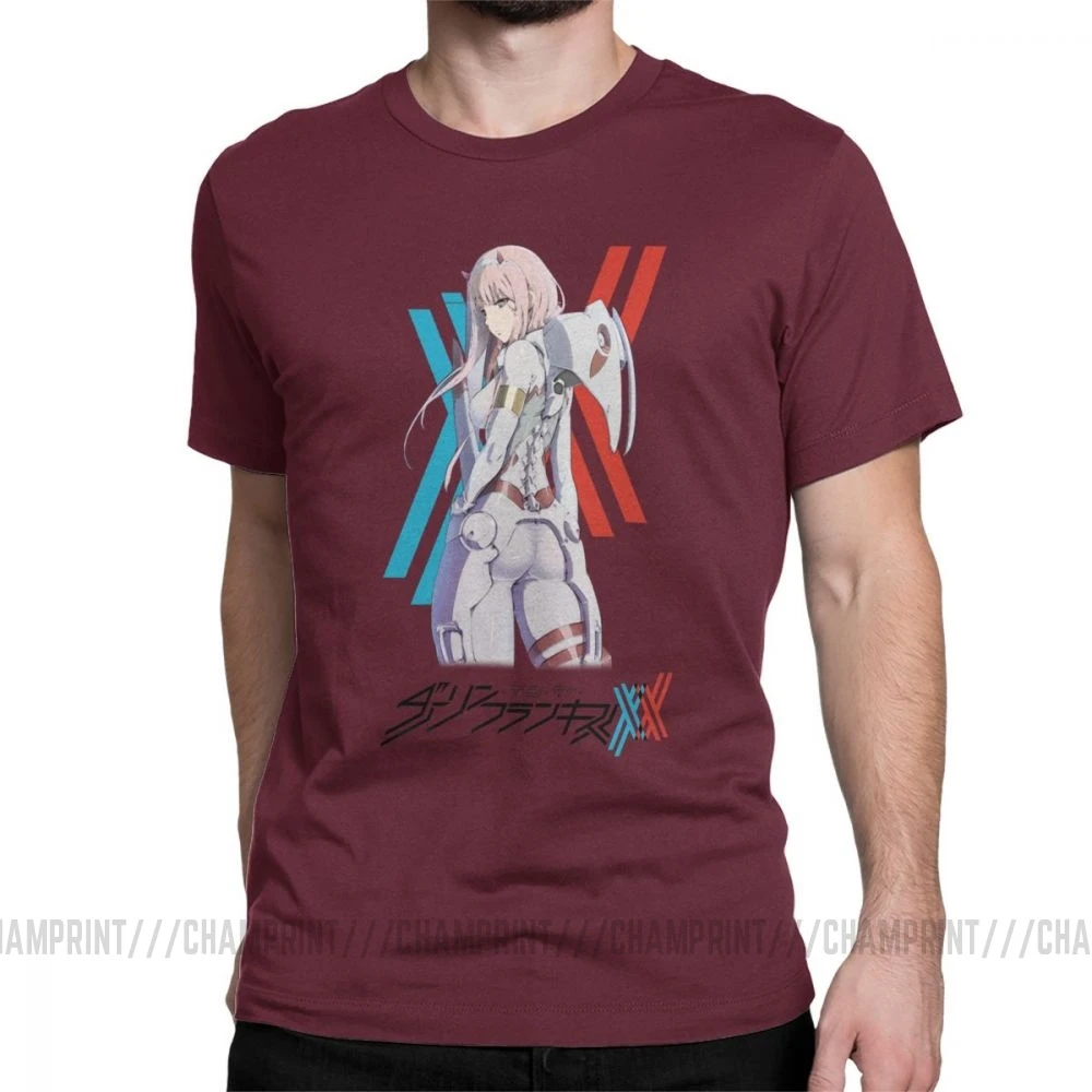 Darling In The Franxx 02 футболки Костюм Пилота Zero Two Мужская футболка стильная футболка из хлопка с короткими рукавами обычные Топы - Цвет: Бургундия
