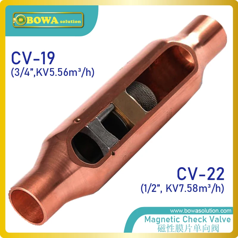 Magetic Check Valve in suction line is designed for maximum flow and minimal pressure drop and hermetically sealed copper body