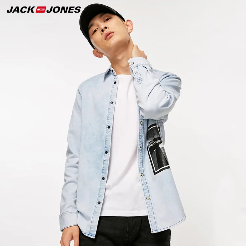 Мужская джинсовая рубашка с принтом Jack Jones | 218305515|Повседневные рубашки|