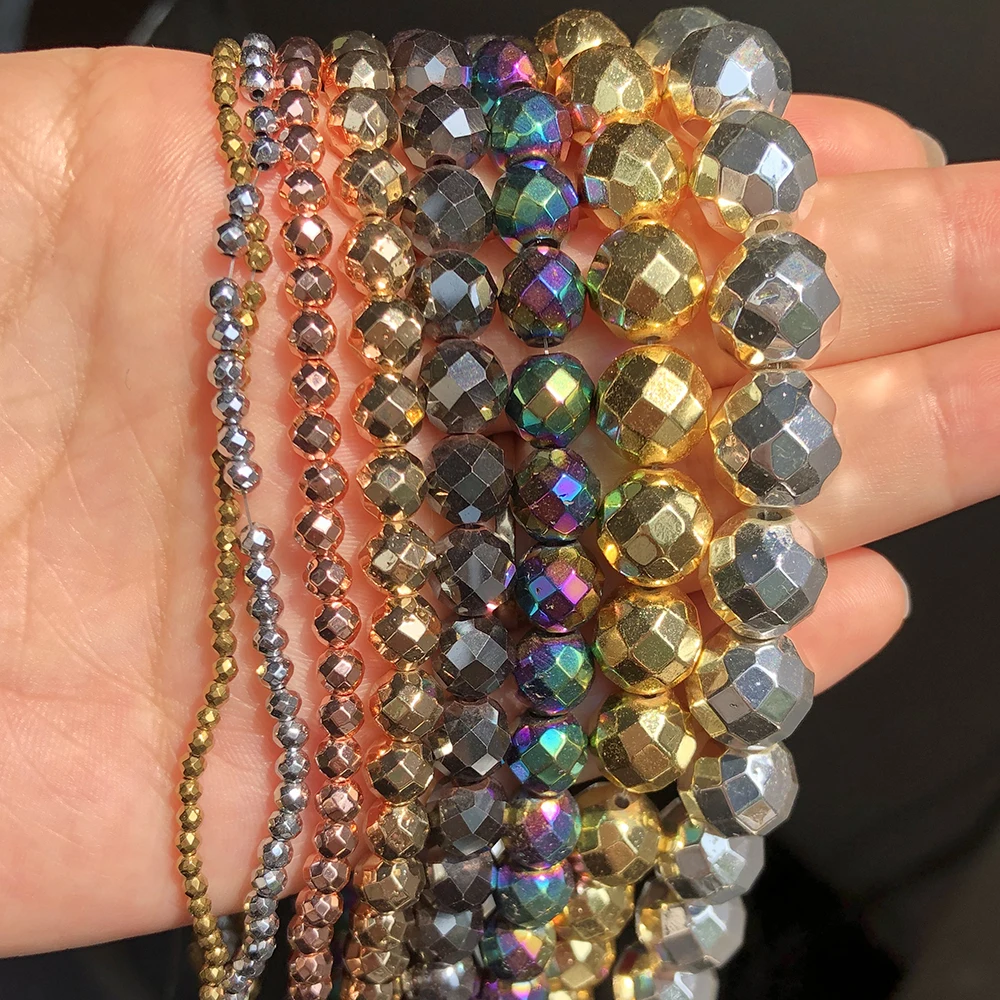 2-10 мм натуральный граненый позолоченный камень гематит бусины Круглые свободные