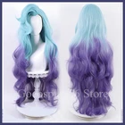 Парик Seraphine LoL для косплея KDA, окрашенные градиентные синие фиолетовые синтетические волосы, длинные кудрявые волосы, волнистые волосы