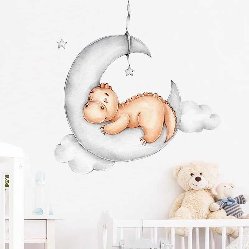 Cute Sleeping Cloud Dinosaur Wall Stickers Baby Kids room Children Bedroom Wall Decor Eco-friendly Art Wall Decals Home Decor