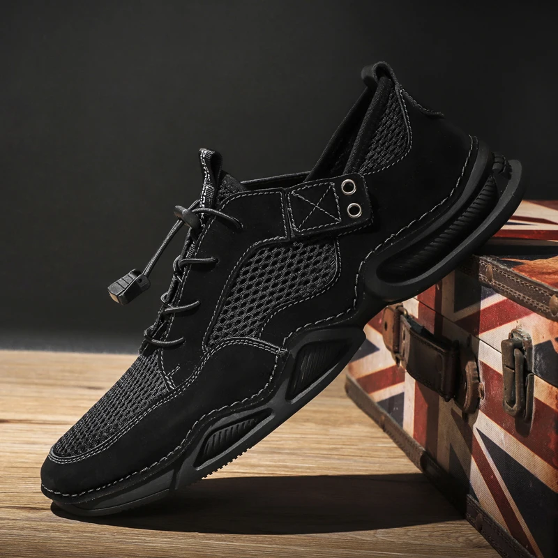 

Casual Shoes for Men Lace-up Breathable Walking Trainer Tennis Leather Loafers Fashion Sport Jogging Shoes Mesh Sneakers