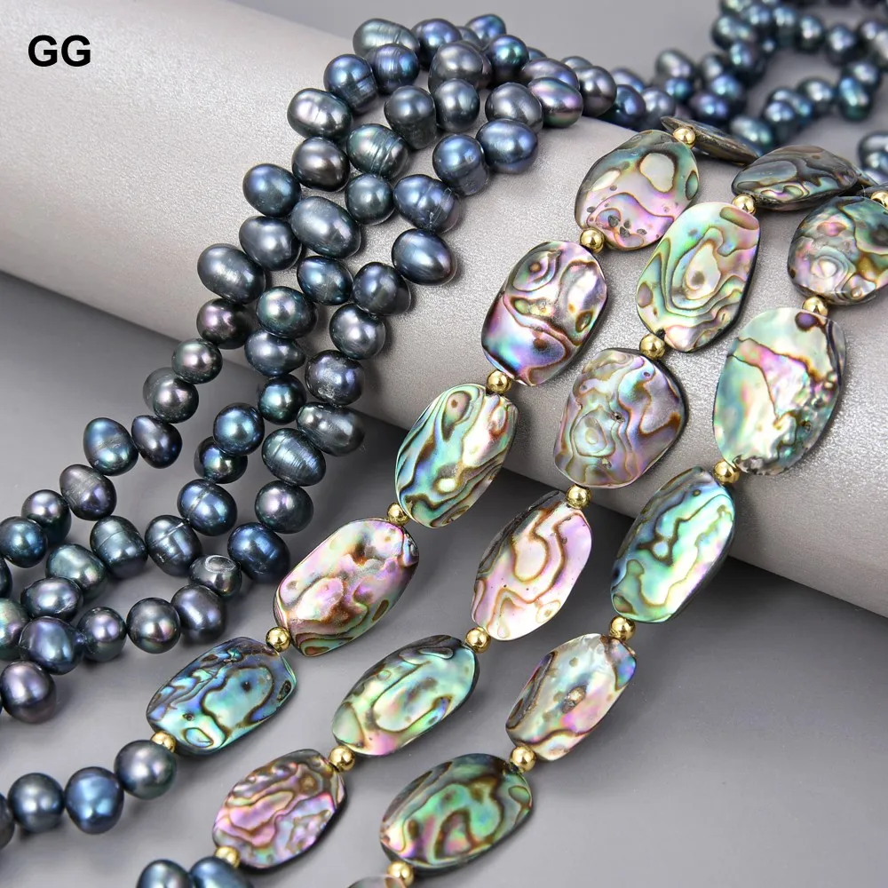 GG Jewelry 50 &quot3 нити ожерелье из ракушки черного жемчуга абалона | Украшения и