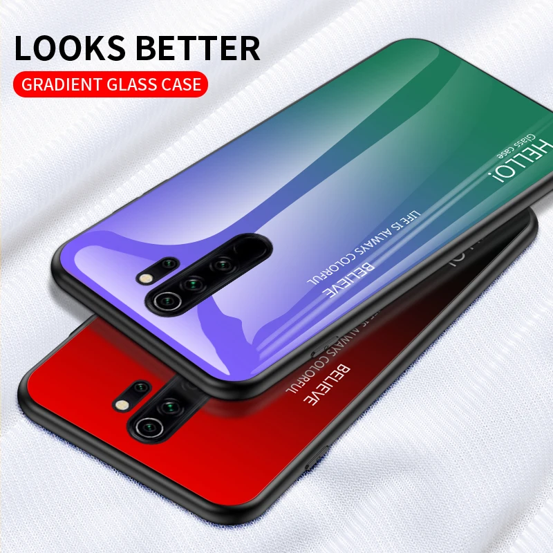 For Xiaomi Redmi Note 8 Pro Case Luxury Hard Tempered Glass Gradient Protective Back Cover case xiaomi redmi note |