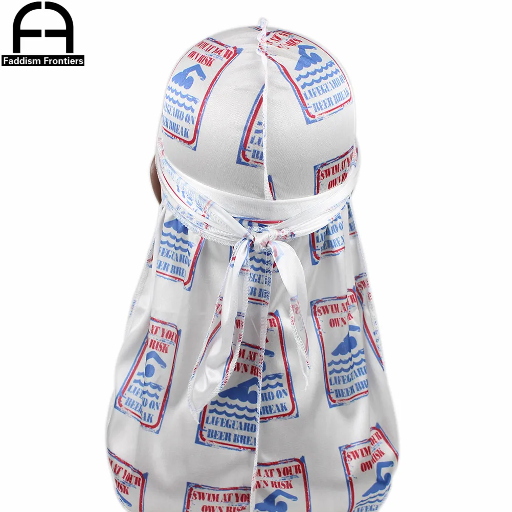 Осторожно Плавание принт Для мужчин шелк Durag банданы для шелковистые дураки