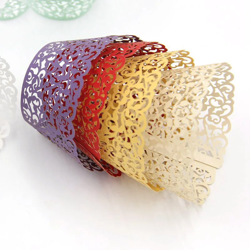 50 шт./лот маленькая лоза кружевная лазерная резка обертка для кексов чашка