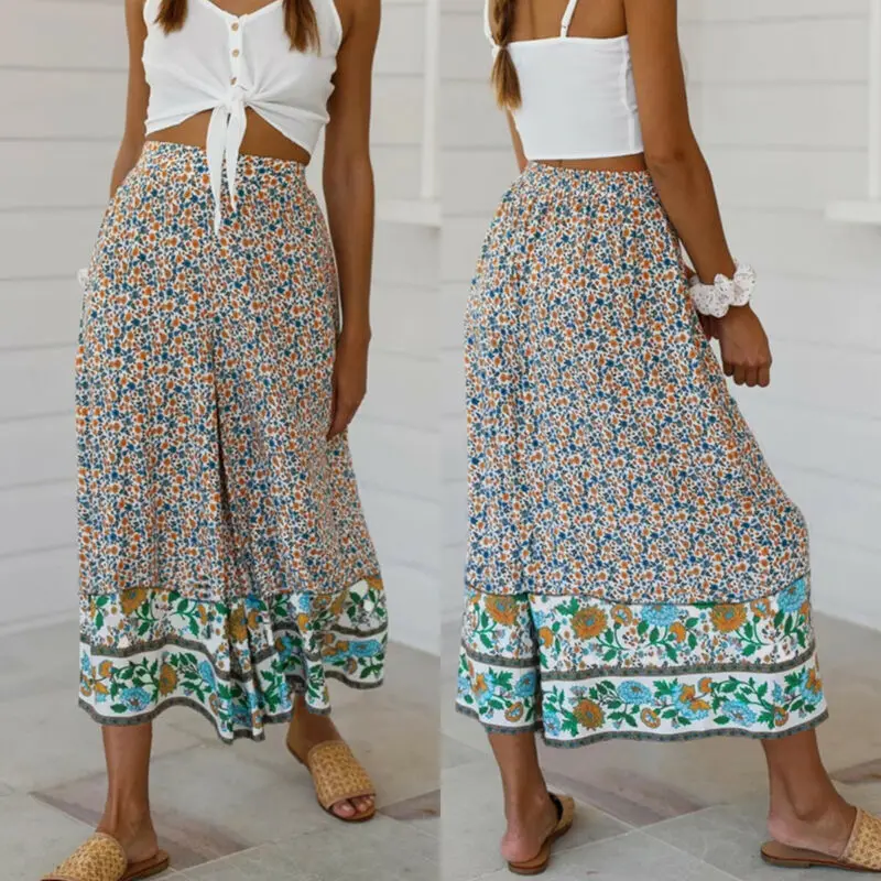 

Summer Boho Floral Print Pants Women Loose Casual Summer Gypsy Ladies Vintage Pants Female 2019 Autumn Baggy Elastic Trousers