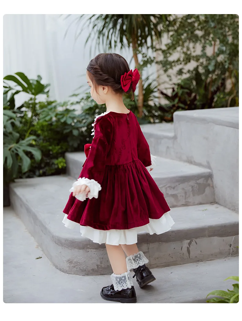 Детские платья для девочек детское рождественское красное бархатное плотное