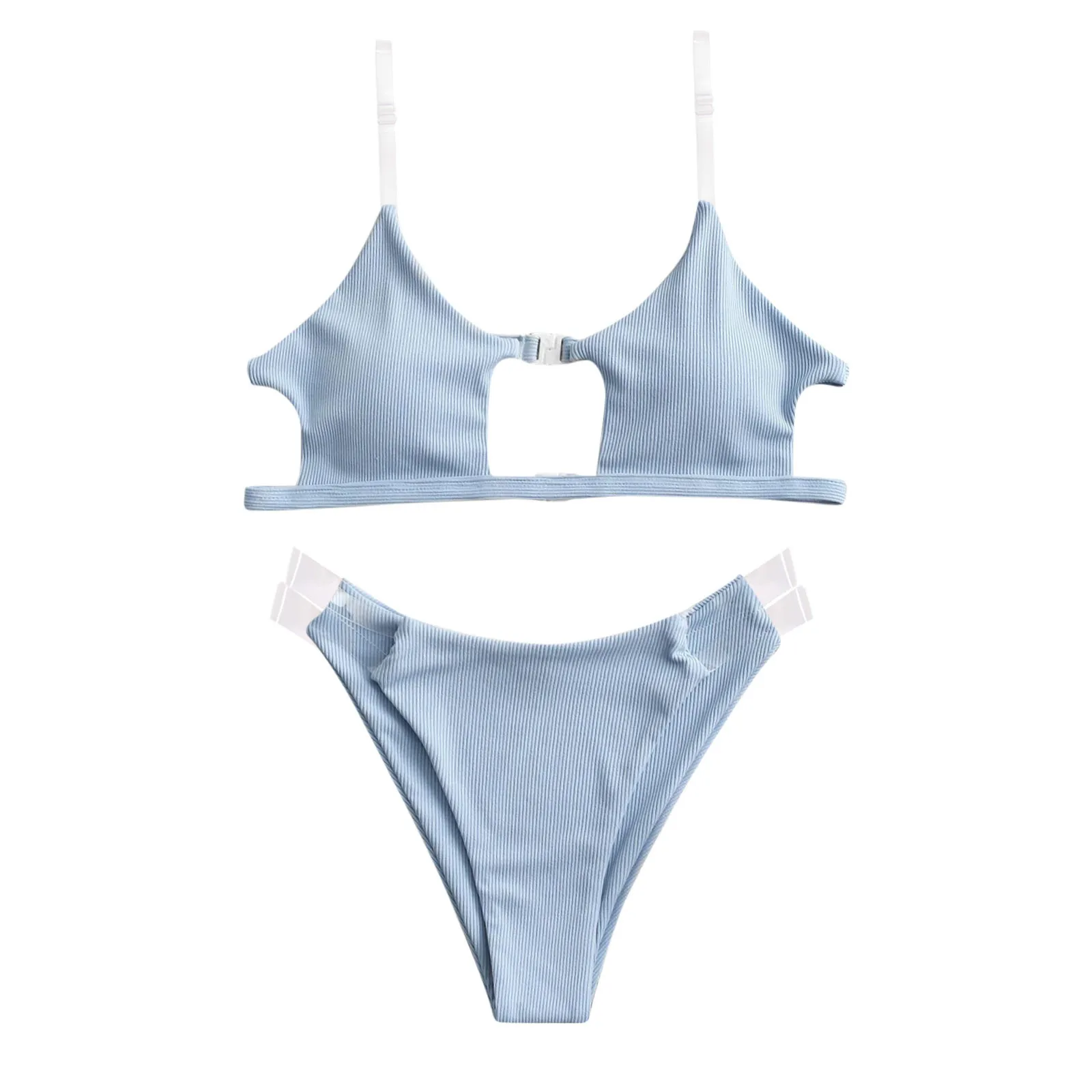 

Women Clear Straps Ribbed Bikini Set Push-Up Brazilian Swimwear Beach Swimsuit Print Bathing Suit Summer Beachwear sexy#4