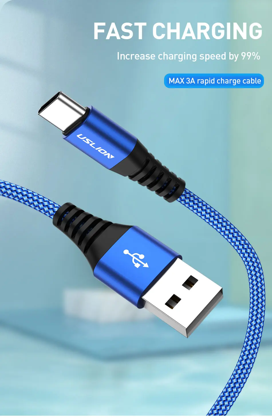 USLION 3A usb type C кабель для samsung S10 S9 S8 Быстрая зарядка type-C Телефон зарядный провод USB C кабель для Xiaomi mi9 Redmi note 7