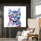 Картина Акварельная с изображением кота, животного, масляная живопись на холсте, плакаты и принты, настенные картины куадроса для гостиной без рамки