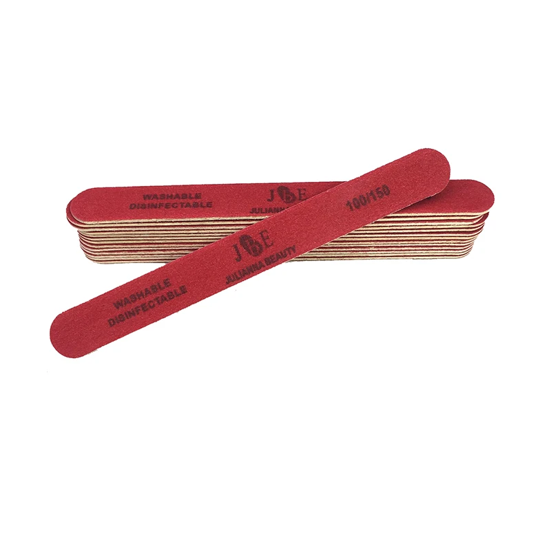 20pcs/Lot Wooden Nail Files Professional Nail Buffer 100/150 limas manicura Block Straight Polishing Wood Sanding Red Nail File