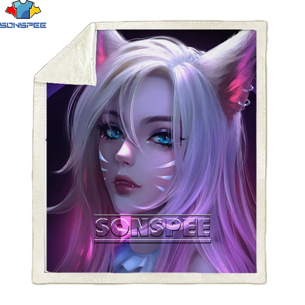 

SONSPEE 3D популярная Аниме игра Лига Легенд KDA Милая кошка девочка 3D печать Флисовое одеяло для кровати модное покрывало одеяло