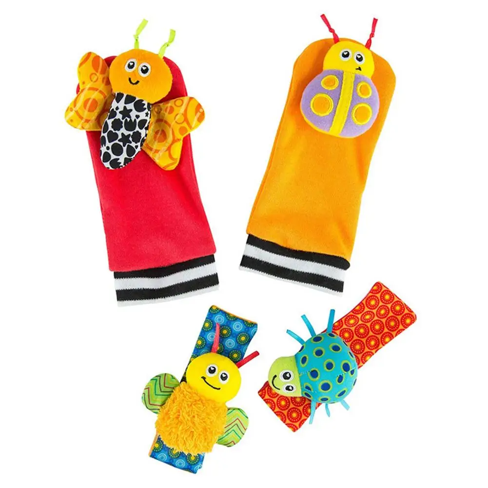 

4PCS Baby Socks Toys Wrist Rattle And Foot Finder Toys For Sensory Development Soft Baby Rattle Set Gift For Infant Newborn Girl