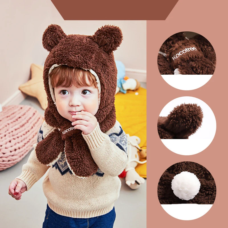 

Winter baby girl Boys Hat Children warm neckerchief Beanie earflaps Cap cartoonanimal Bear Duck Cute Soft Child ArcticCap