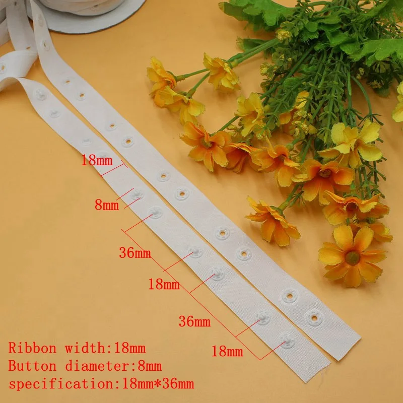 White 18mm-36mm 2/5 ярдов/партия 18 мм черный/белый пластиковых невидимых застежек оснастки лента с кнопками Лента отделка для одежды аксессуары для шитья - Цвет: White 18mm-36mm