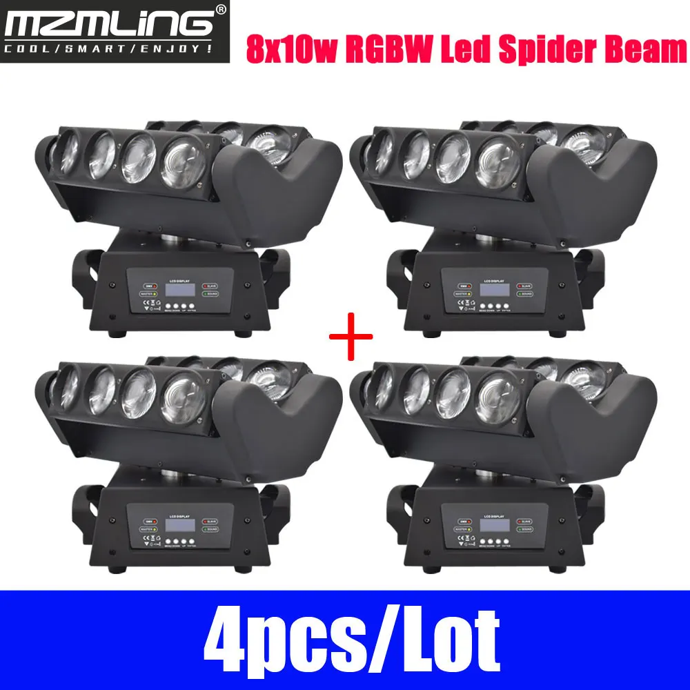 4 шт./лот 8x10 Вт RGBW светодиодный луч паук DMX512 движущийся головной свет