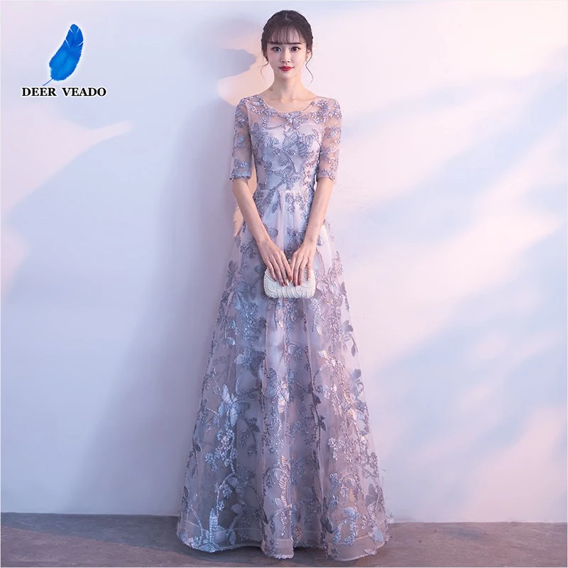 DEERVEADO Robe De Soiree элегантное вечернее платье с коротким рукавом длинное торжественное платье вечернее платье сексуальное с открытой спиной платье для выпускного вечера M253