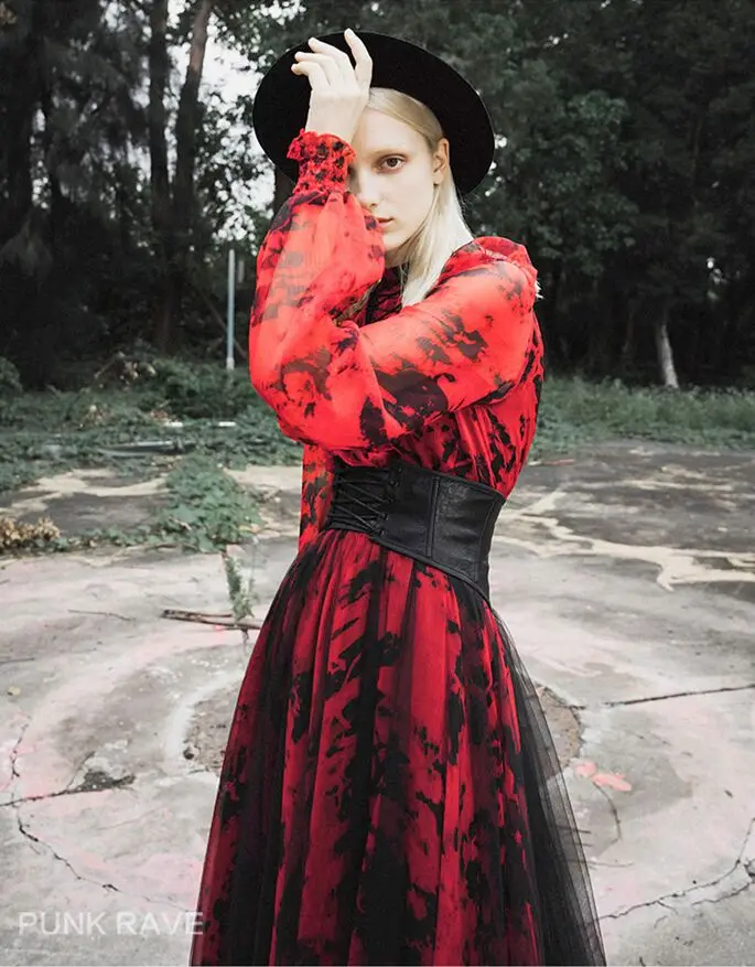 Панк Rave Женская готика Высокая шея шнуровка с длинными рукавами нерегулярные