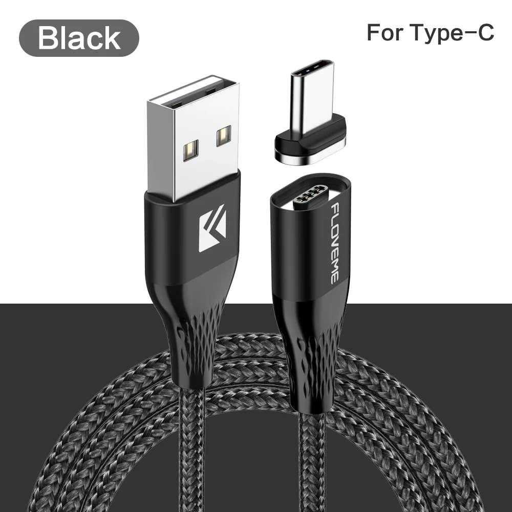 FLOVEME магнитный заряд зарядка для телефона 3 в 1 Магнитный кабель Micro usb type C осветительный кабель телефон Быстрая зарядка зарядное USB-C/type-C кабель для iPhone samsung магнитное зарядное устройство - Цвет: For Type C Black