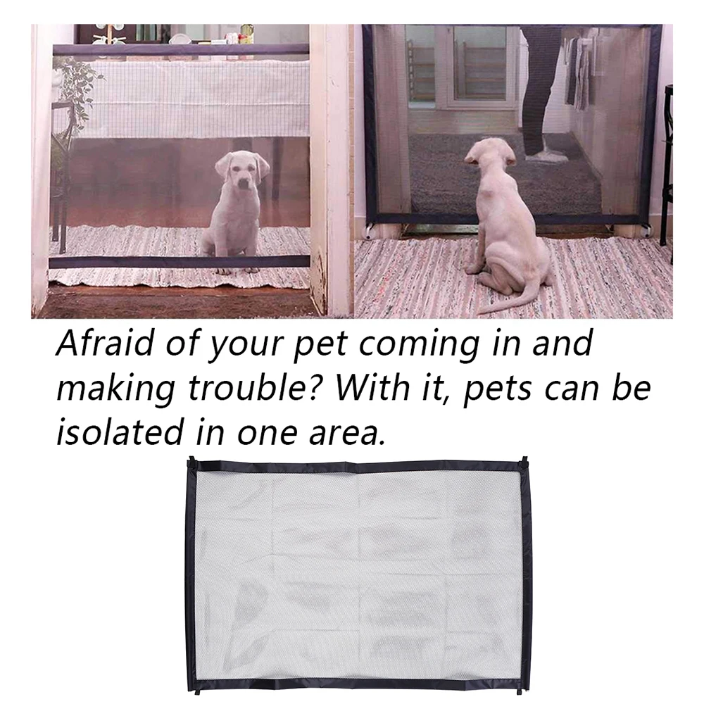 180cm Set Pet Dog Fence Magic Gate for Dog Portable Net Gate Dogs Net Barrier Fence Safety Guard for Pets for Home Travel Black