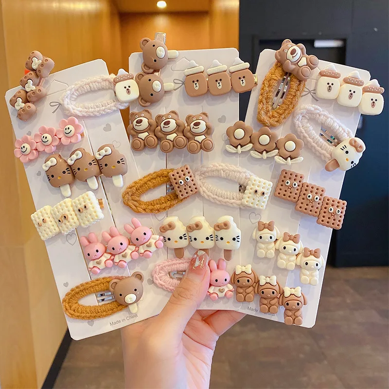 2Pcs/Set Cute Cartoon Kids Hairpin Knitting Sweet Girl Fashion Hair Clips Barrette Hairband Hair Accessories Bobby Pin Headdress