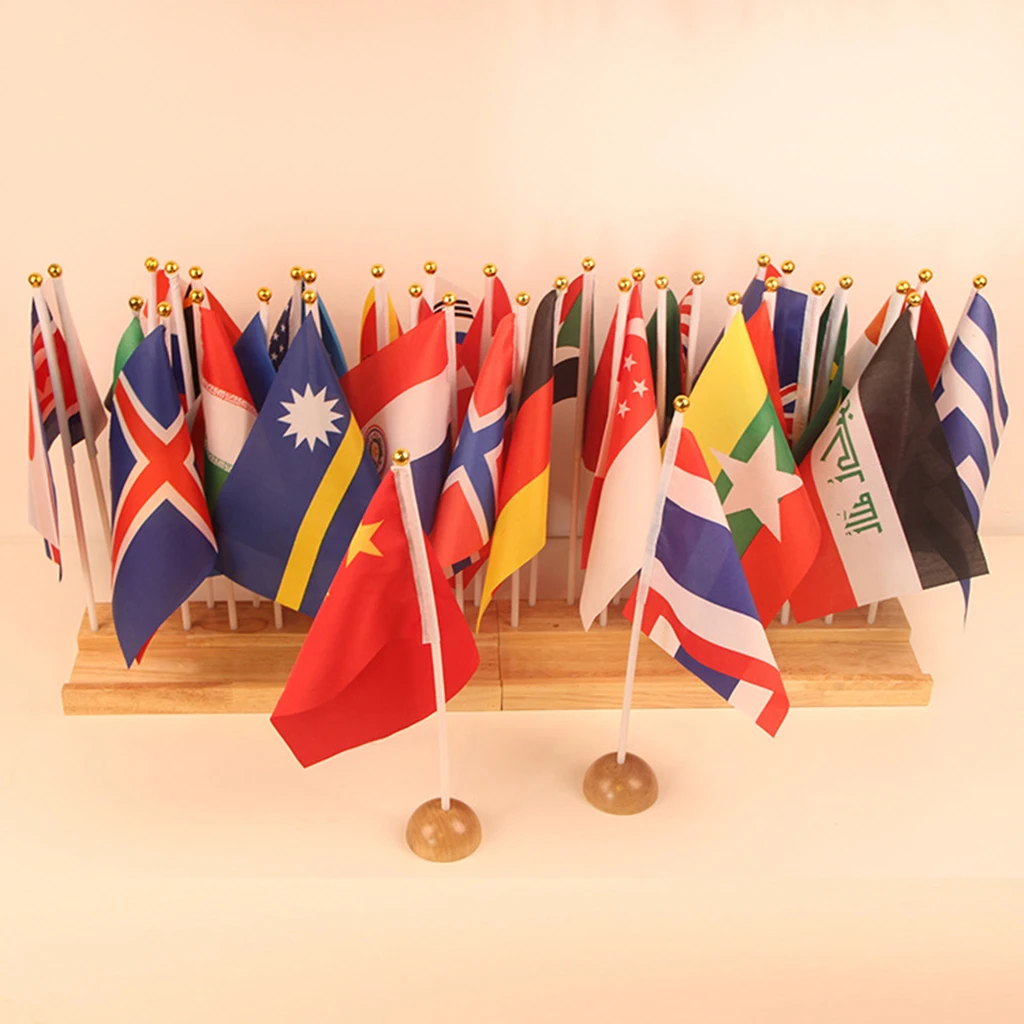

36 Countries Hand Held Small National Flags with Wooden Base Party Decor, Montessori Toy, Preschool Teaching Aids