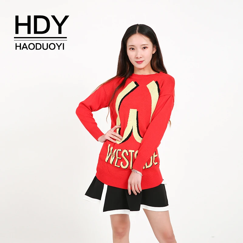 HDY Haoduoyi Зимний пуловер с модным принтом джемпер средней длины вязаный ребристый