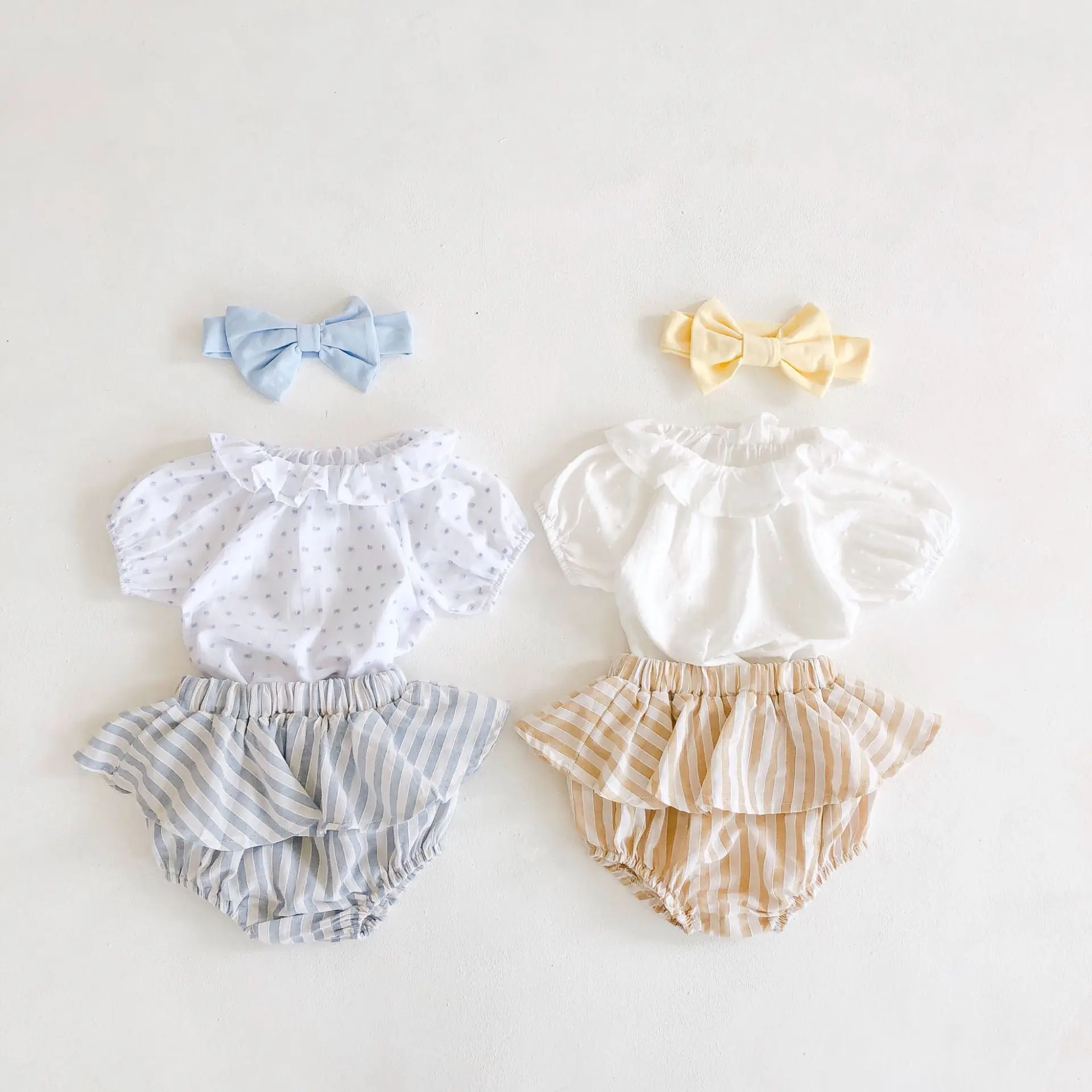 

Summer Baby Clothes Sets 3 Pcs Lotus Leaf Collar Tops+striped Briefs Dress+Headband Babys Sets Infant Clothes Baby Suits 0-18M
