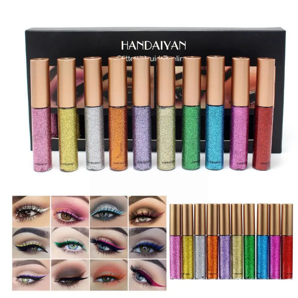 

HANDAIYAN 10pcs/lot Glitter Liquid Eyeliner Sequin Pearlescent Waterproof Cosmetic Makeup Eyeliner Shimmer Liquid Eye X5K9