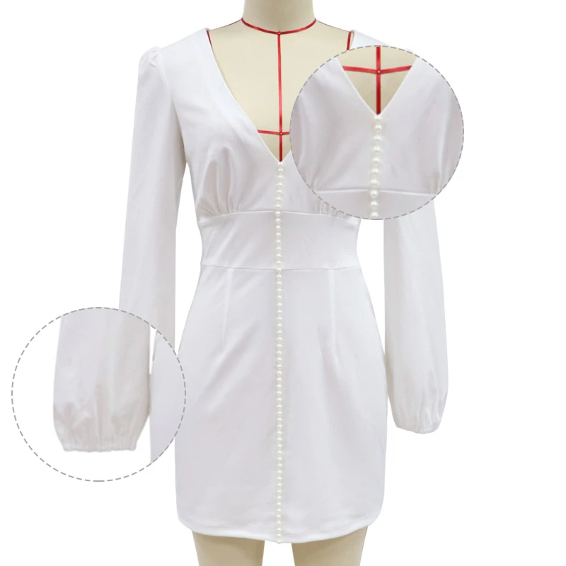 

Slim Mini Dress Women V-Neck Lantern Long Sleeves High Waist Dresses Elegant Solid Color Office Lady Dress Vestidos
