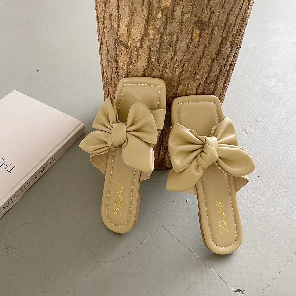 

Fairy Style Sandals and Slippers Women's Outer Wear 2021 Spring and Summer New Bow Knot Fashion Simple Seaside Beach Flip Flops