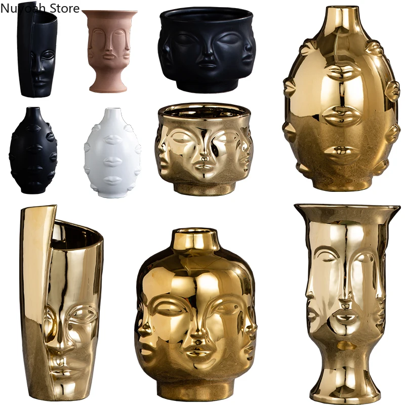 

Nordic Ceramic Face Vase Modern Living Room Lip Flower Light Luxury Expression Half Face Decoration Home Decoration Accessories