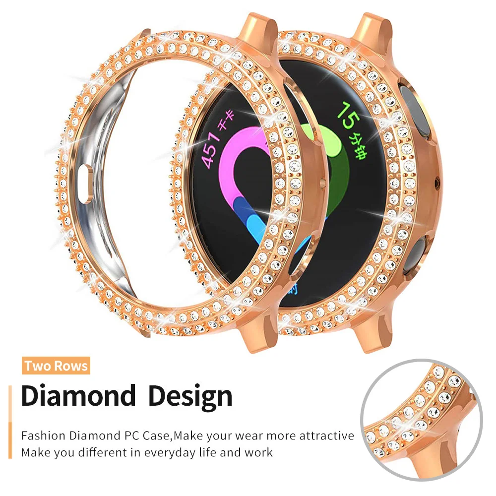 Fashion Two Rows Diamond PC Bumper for Samsung Galaxy Watch 5 4 Active 2 Case 40mm 44mm Women Bling Cover Thin Frame Accessories